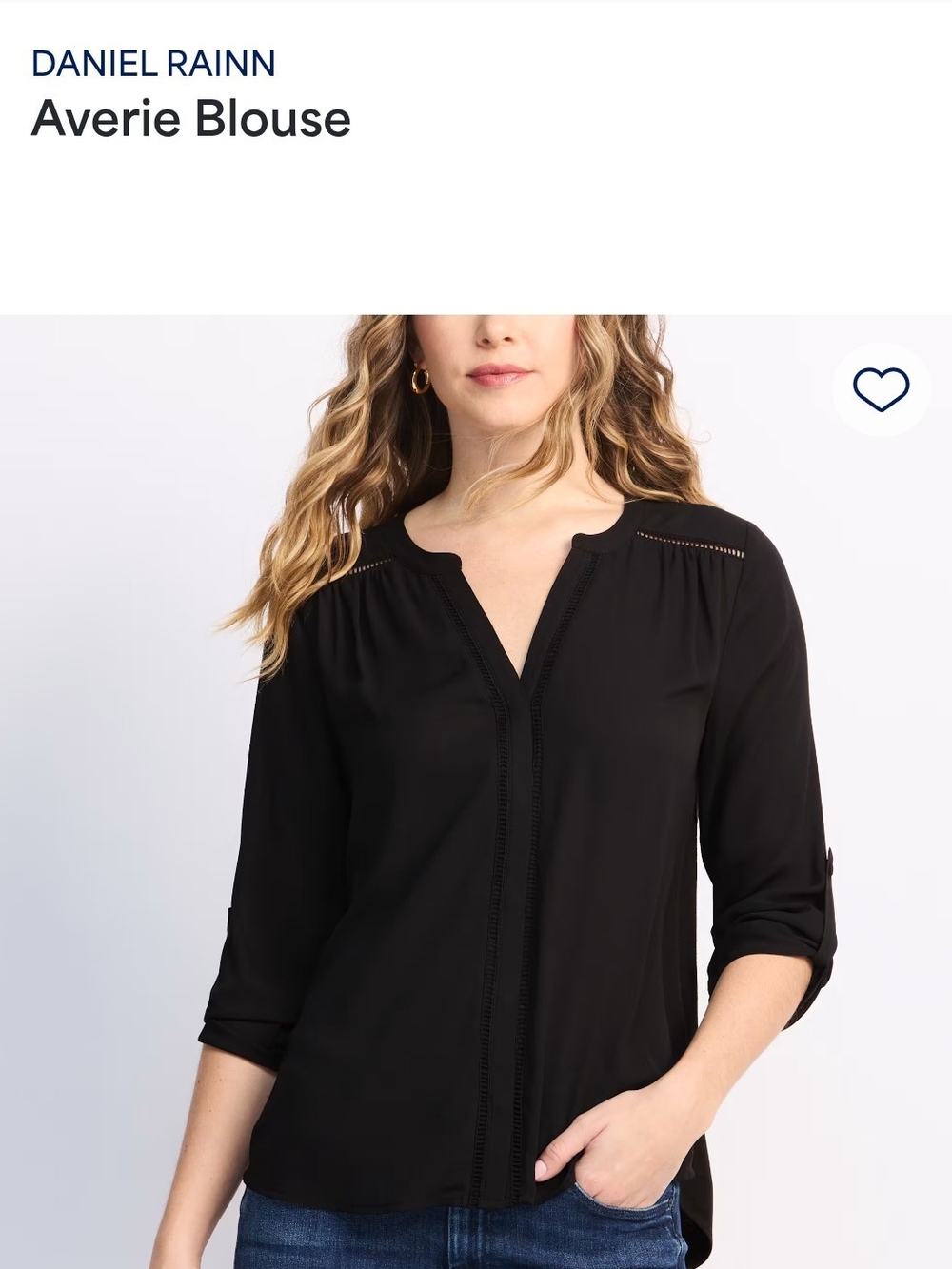 Daniel Rainn Black Averie Split‑Neck Blouse